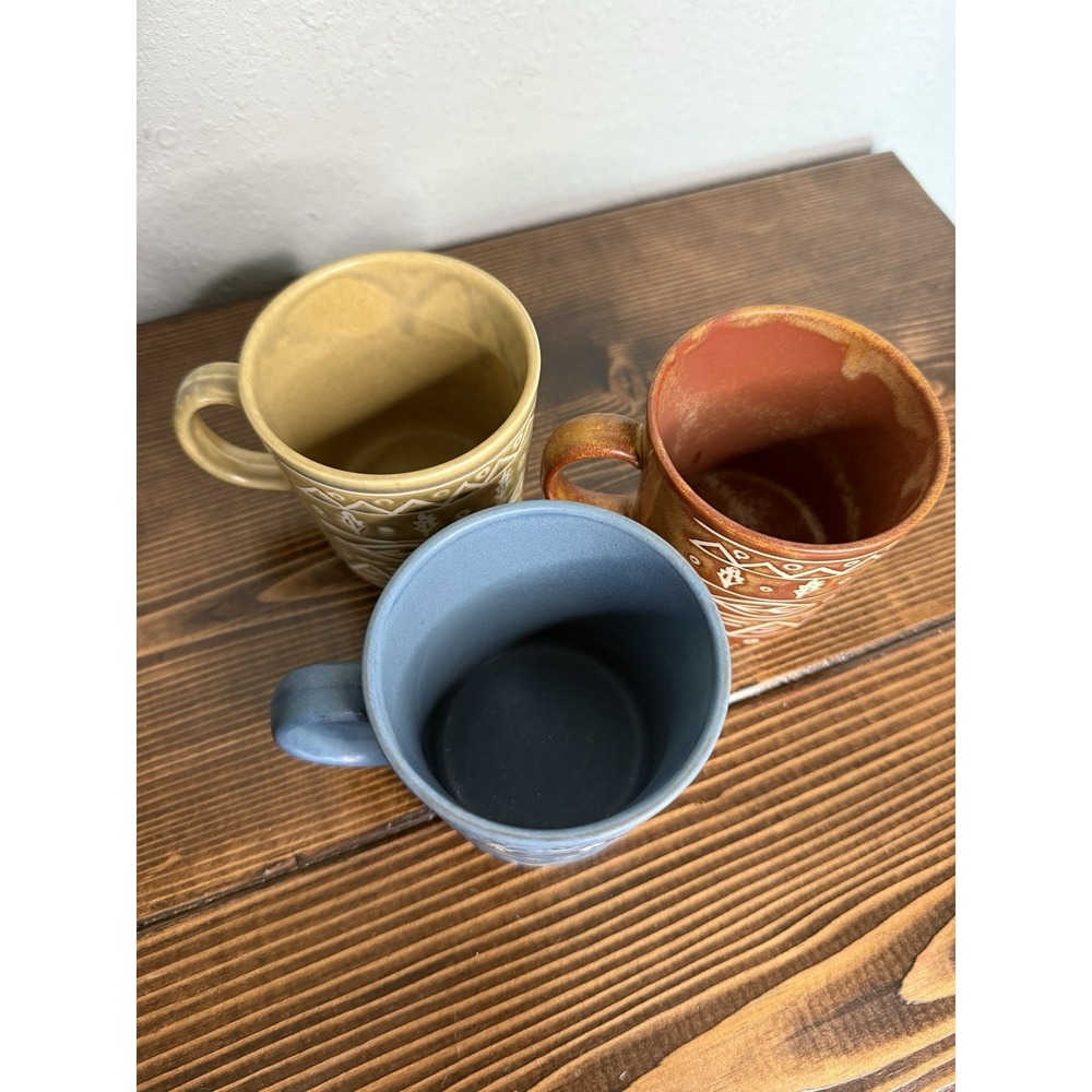 Vintage Pottery Barn Very Rare Cup Coffee Mug Vintage Set 3 Aztec Leaves - Picture 3 of 9